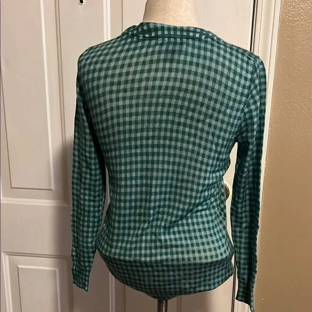 J.Crew Gingham Tippi Green Merino Wool Crew-Neck Lightweight Sweater size S